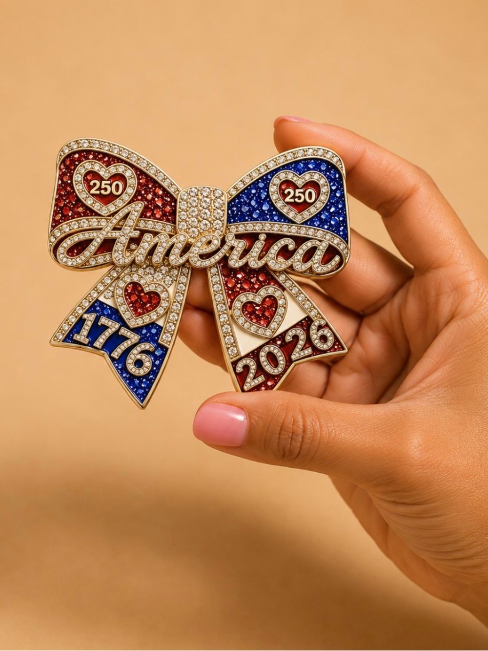 America Bow Pin Brooch in Red, White & Blue
